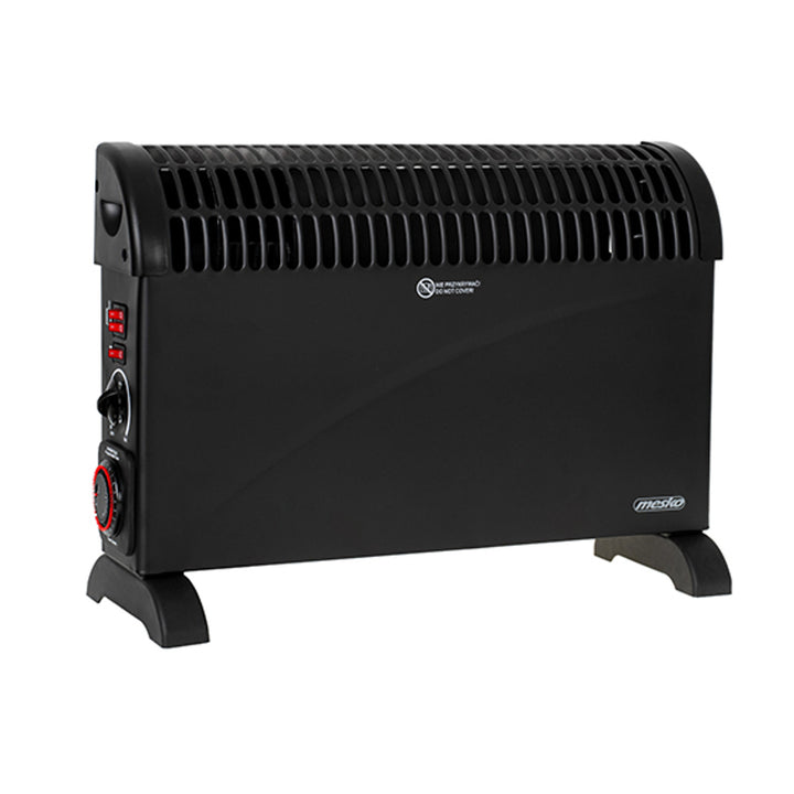 Electric Convector Heater Black Thermostat 3 Power Levels Timer 2000W