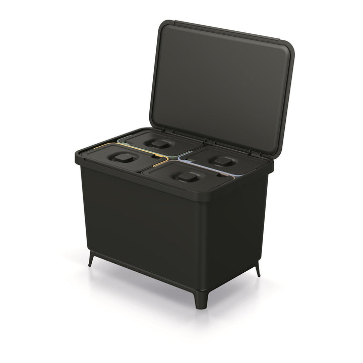 Keden Systema NKS60W4-427C Sorting Recycling Bin with 4x 10L Compartments Segregation Dustbin Trash Can with Lidded Bins - Black