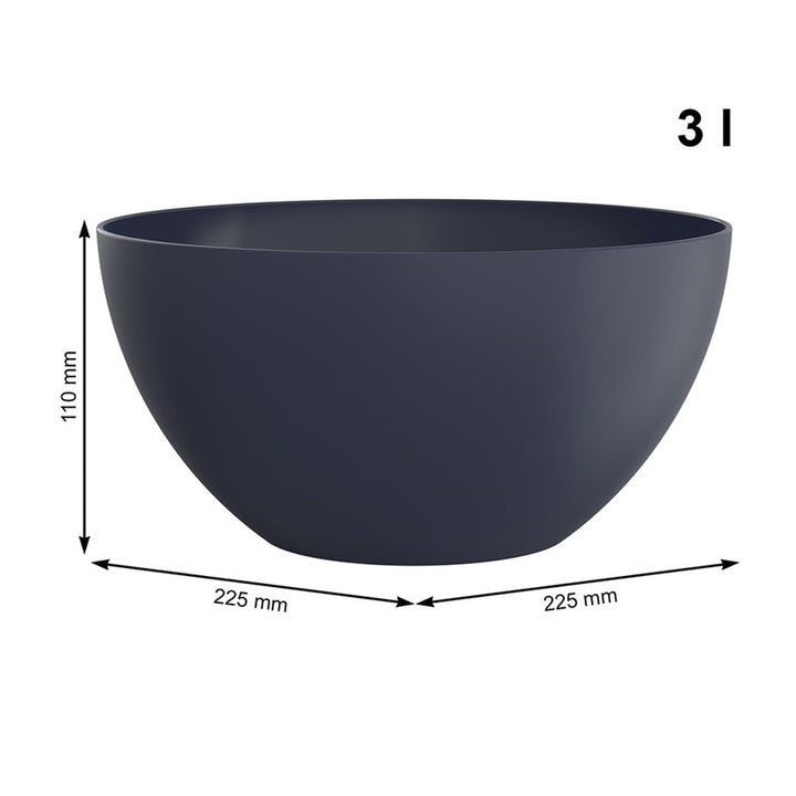 Rotho Caruba Kitchen Salad Bowl 3L Sturdy Plastic Elegant Finish 23cm Dishwasher Safe Matt Finish Navy Blue