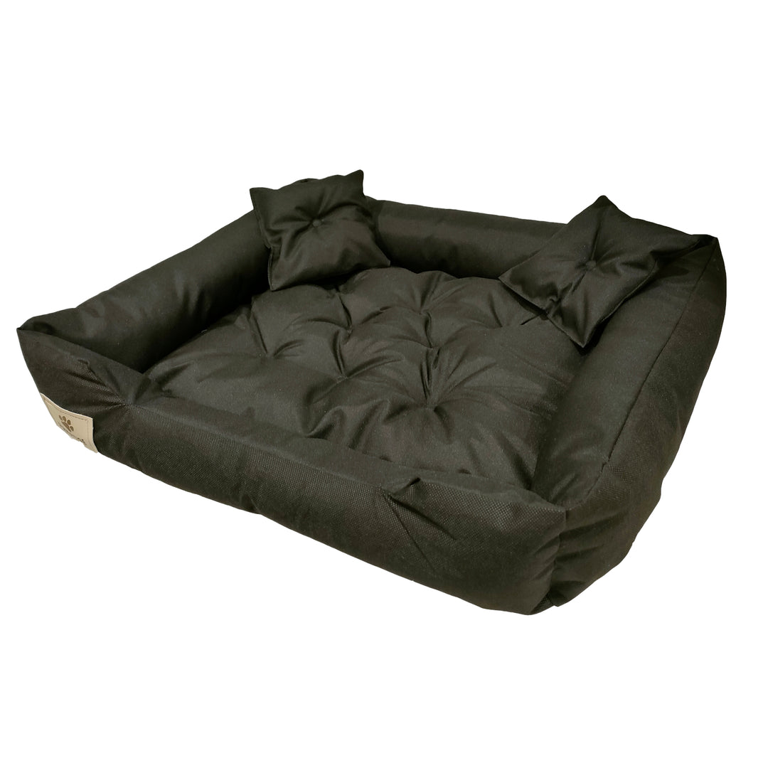 Dog Cat Pet Bed 2 Pillow Washable Waterproof Black