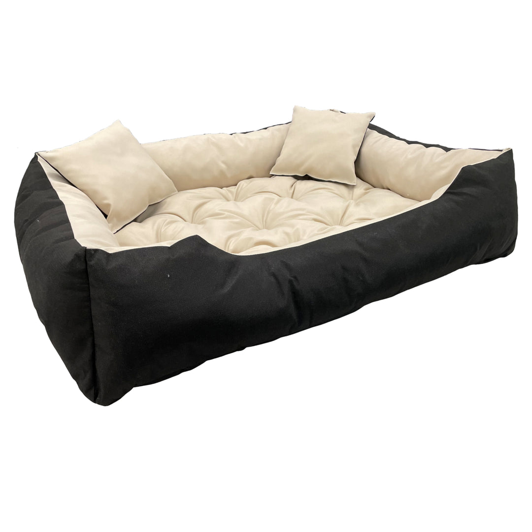 Ecco Dog and Cat Bed with Cushion M Size Beige & Black Waterproof Nylon Pet Washable Waterproof Material Inner Size: 80x60 / Outer Size: 100x75cm