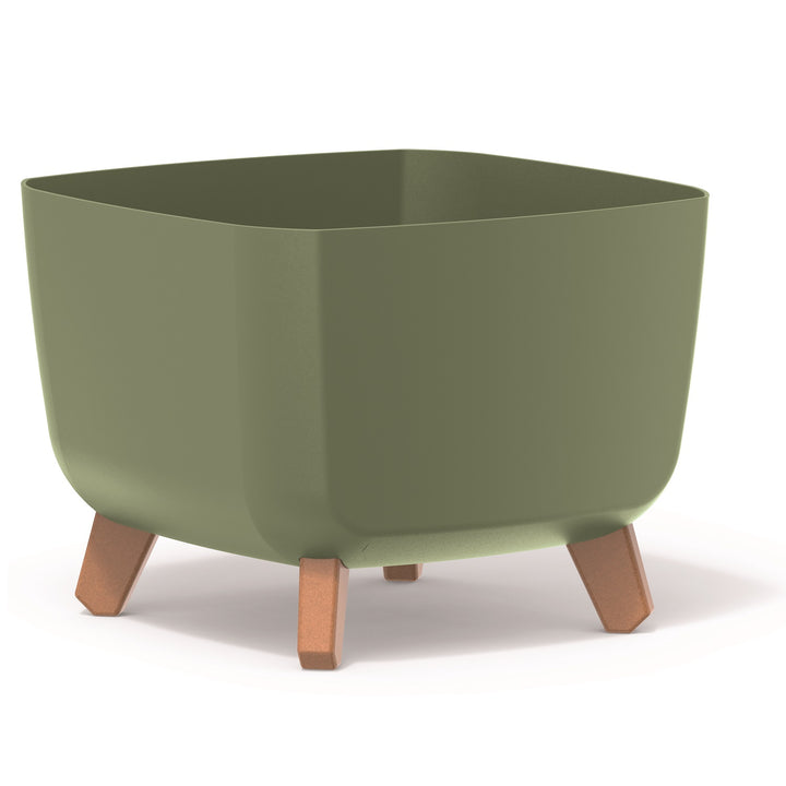 Prosperplast Gracia Low Square Flower Pot Planter with Removable Legs Liner Indoor Outdoor Plastic UV-Resistant 29x29 cm Olive Green