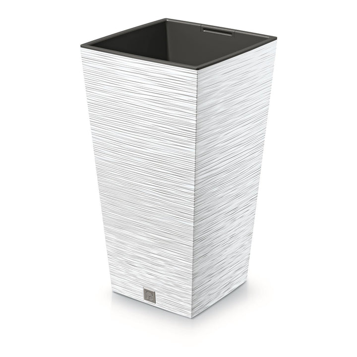 Prosperplast DFSH240-S449 Tall Planter Flower Pot with Insert 19L White Colour 24x24x45cm Indoor Outdoor Garden Home Patio Balcony Weatherproof