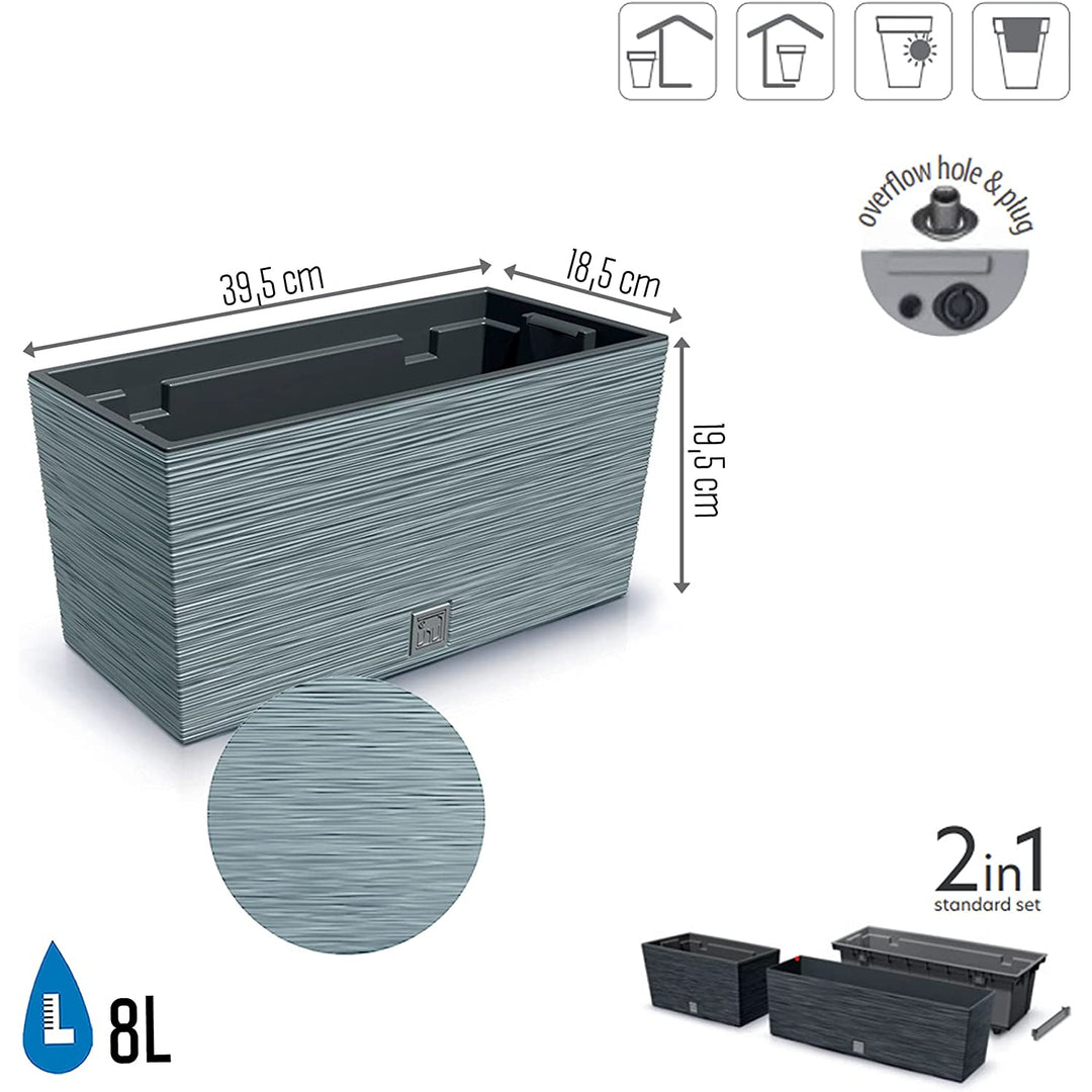 Prosperplast Furu Case Flower Pot Insert Balcony Box 8L Planter Rectangular