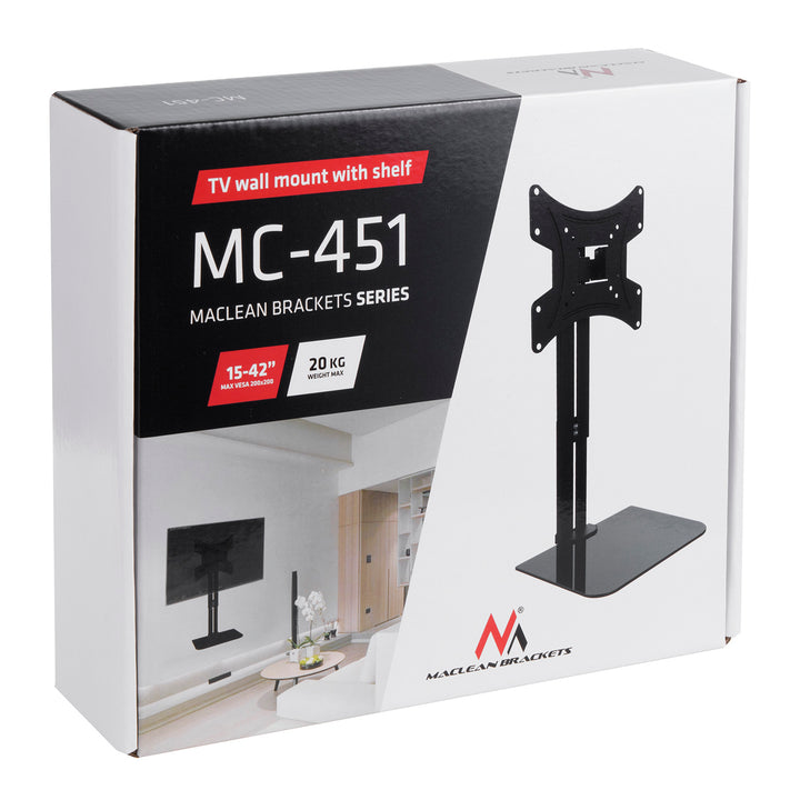 Wall mount for TV with shelf Maclean, max. 20kg, max. VESA 200x200, for TV 15-42", MC-451