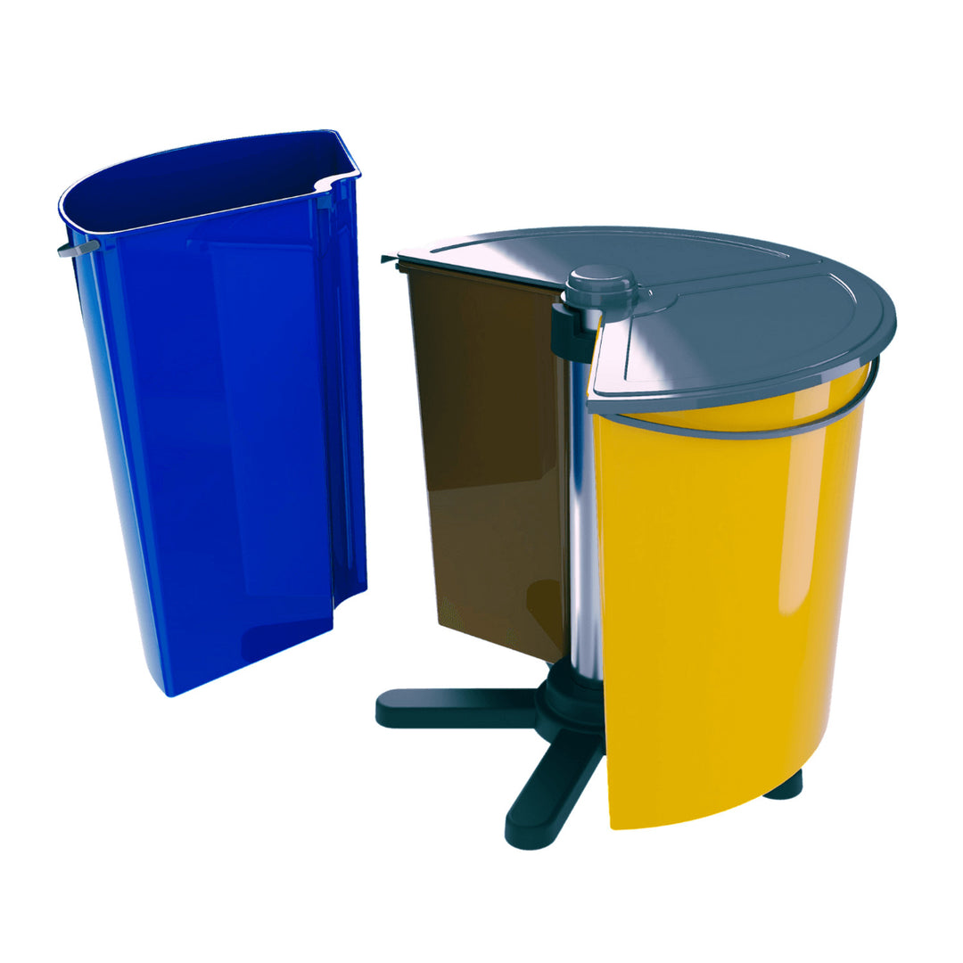 SMARTECO Ecobin Rotable Sorting Waste Bin with 3 Removable Compartments Lidded Round Segregation Recycling ECO 3x 11.7L