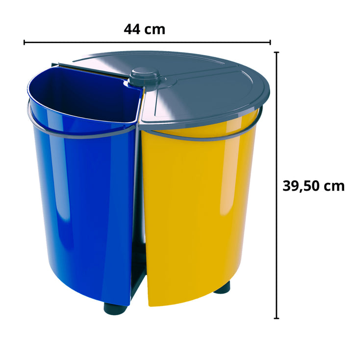 SMARTECO Ecobin Rotable Sorting Waste Bin with 3 Removable Compartments Lidded Round Segregation Recycling ECO 3x 11.7L