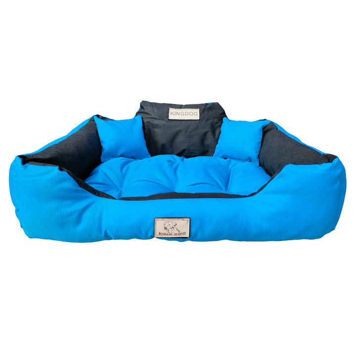 KingDog Dog Pet Cat Bed with Two Cushions Washable Waterproof PVC Material XXL 145x115 cm Black &amp; Blue