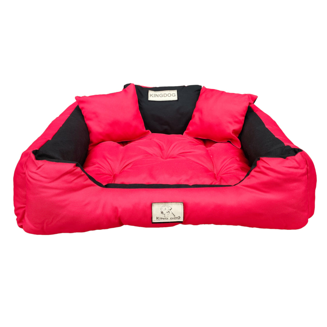 KingDog Dog Pet Cat Bed with Two Cushions Washable Waterproof PVC Material (XXL 130x105cm Red &amp; Black