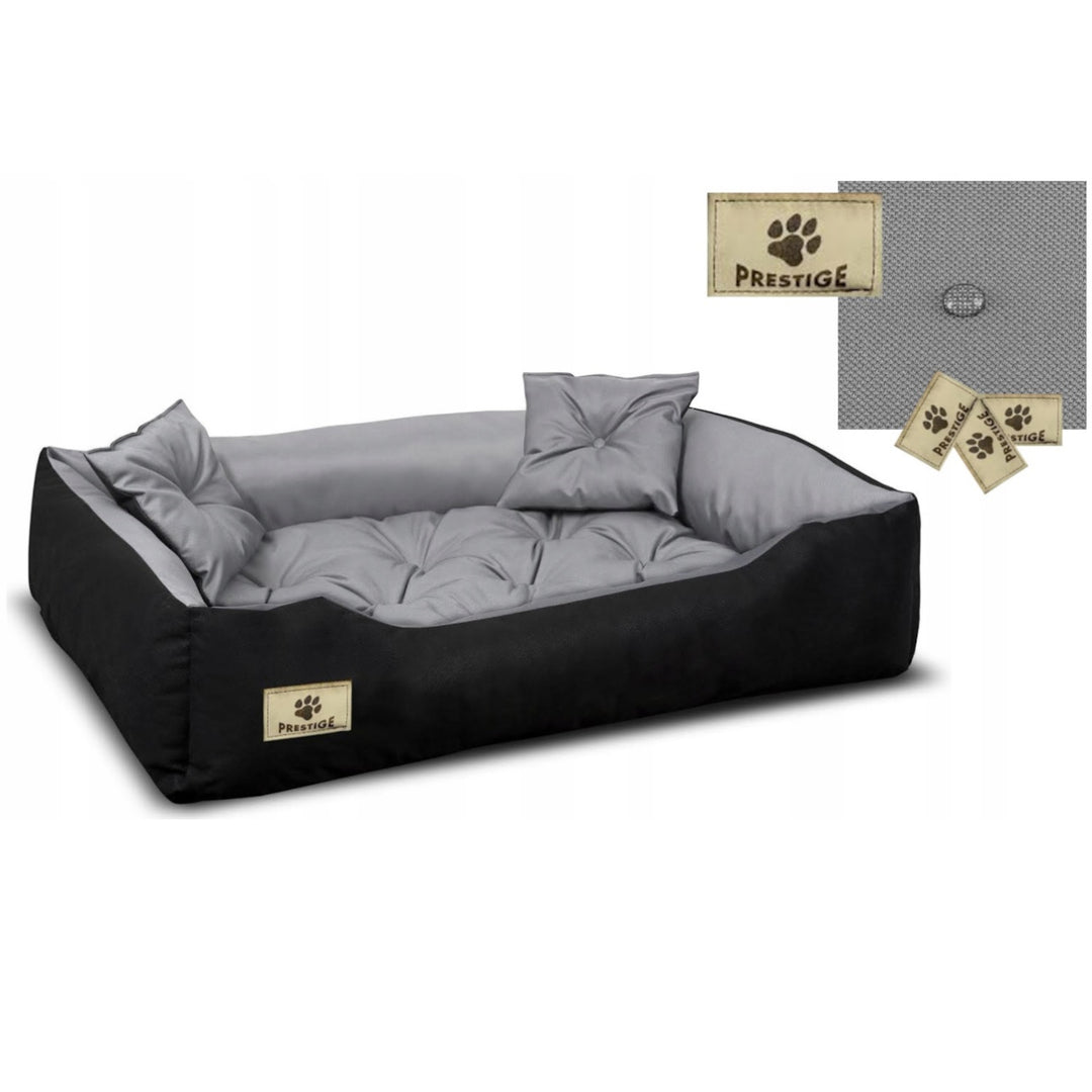 KingDog Prestige Dog and Cat Bed with Cushion Codura Dog Cushion Dog Basket Pet Bed Washable Waterproof Material (Inner Dimensions: 130x100 / Outer Dimensions: 145x115cm, Grey/Black)