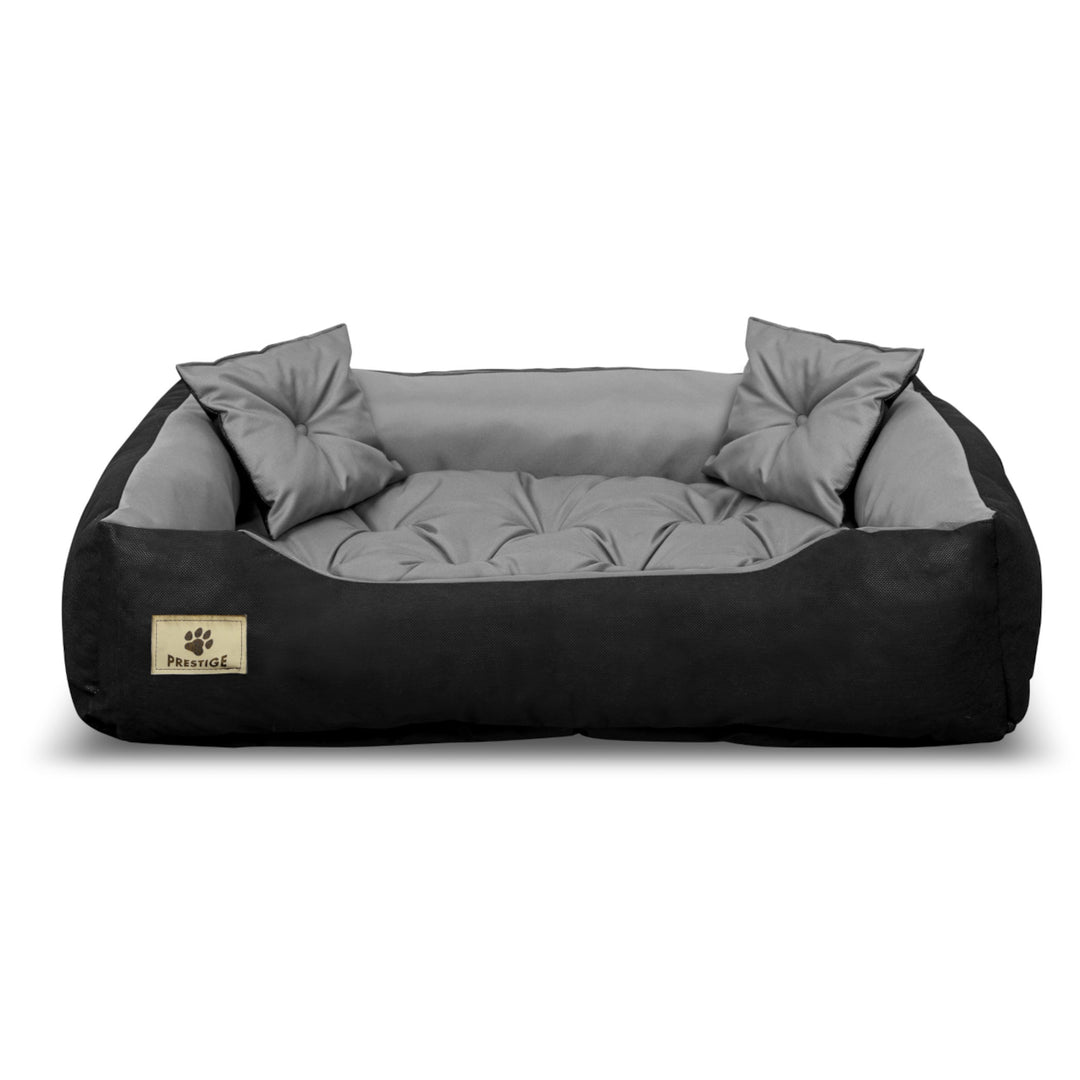 KingDog Prestige Dog and Cat Bed with Cushion Codura Dog Cushion Dog Basket Pet Bed Washable Waterproof Material (Inner Dimensions: 130x100 / Outer Dimensions: 145x115cm, Grey/Black)