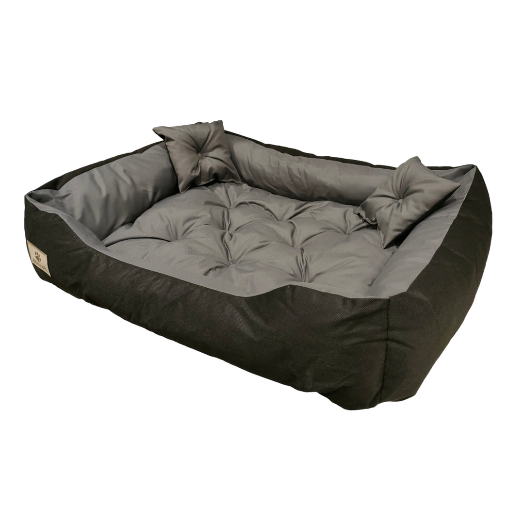 KingDog Prestige Dog and Cat Bed with Cushion Codura Dog Cushion Dog Basket Pet Bed Washable Waterproof Material (Inner Dimensions: 130x100 / Outer Dimensions: 145x115cm, Grey/Black)