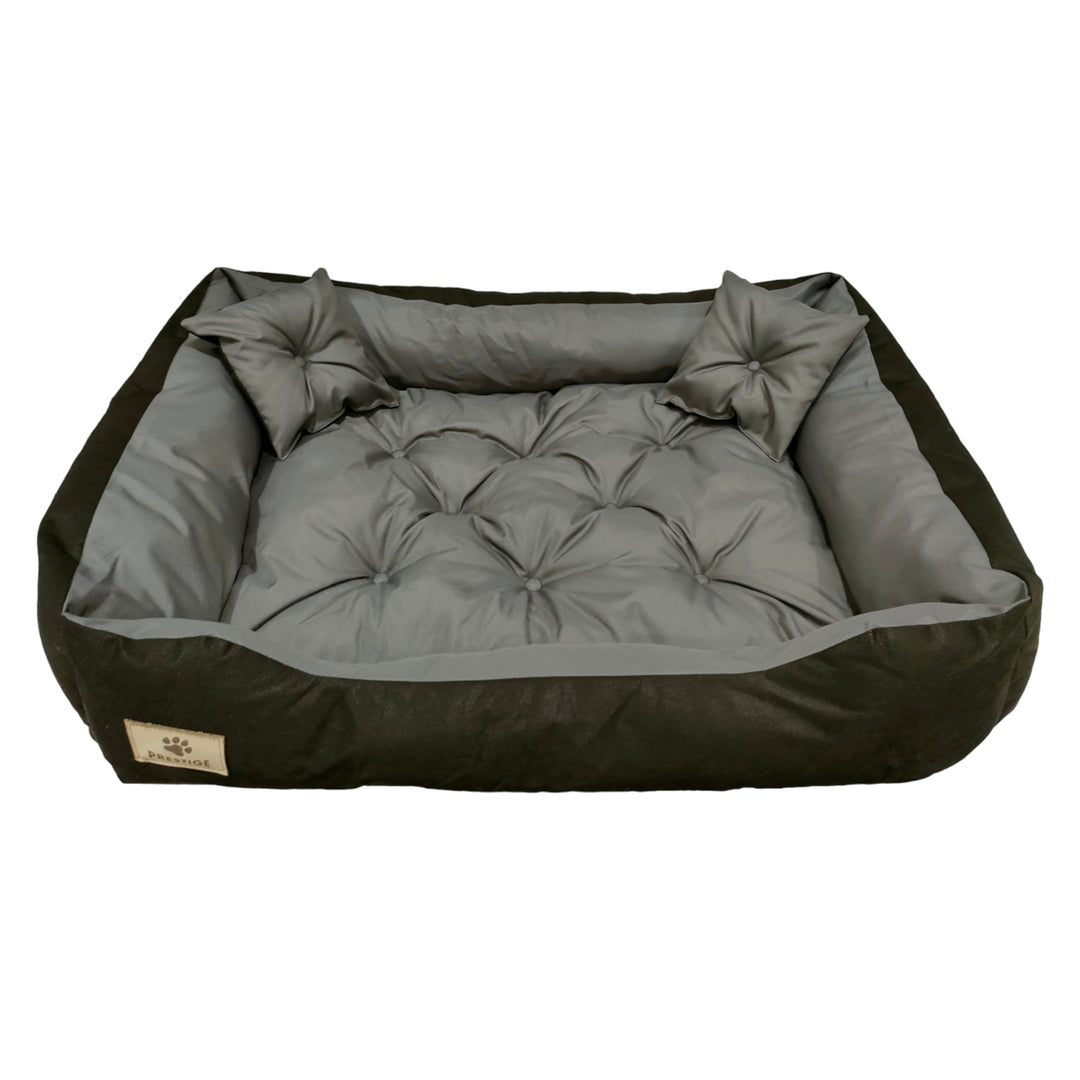 KingDog Prestige Dog and Cat Bed with Cushion Codura Dog Cushion Dog Basket Pet Bed Washable Waterproof Material (Inner Dimensions: 130x100 / Outer Dimensions: 145x115cm, Grey/Black)