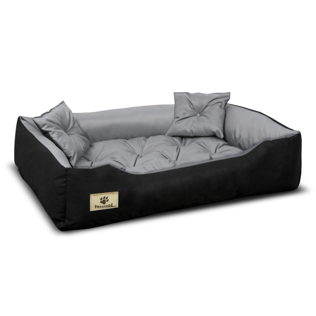 KingDog Prestige Dog and Cat Bed with Cushion Codura Dog Cushion Dog Basket Pet Bed Washable Waterproof Material (Inner Dimensions: 130x100 / Outer Dimensions: 145x115cm, Grey/Black)