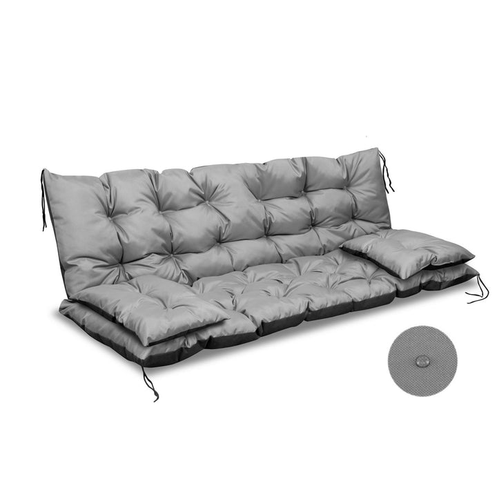 Quilted Garden Bench Pillow Waterproof 100x60x50 with Side Cushions 42x42 cm 1+2 3-Piece Set Grey