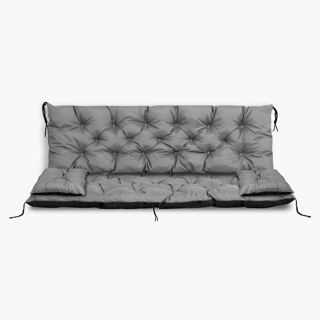 Grey Garden Bench Cushion Set 120x60x50cm + 2 Side Cushions 50 x 30cm Water Repellent