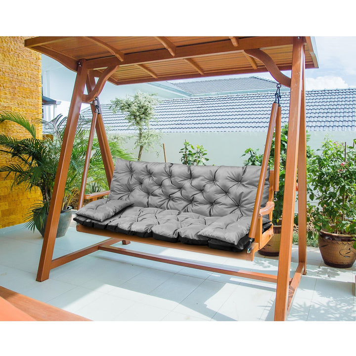 Grey Garden Bench Cushion Set 120x60x50cm + 2 Side Cushions 50 x 30cm Water Repellent