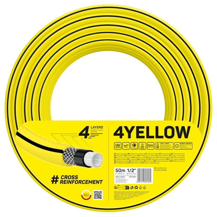 Píobán gairdín CELLFAST 4YELLOW 10-502 1/2" píobán 4-ciseal 50m