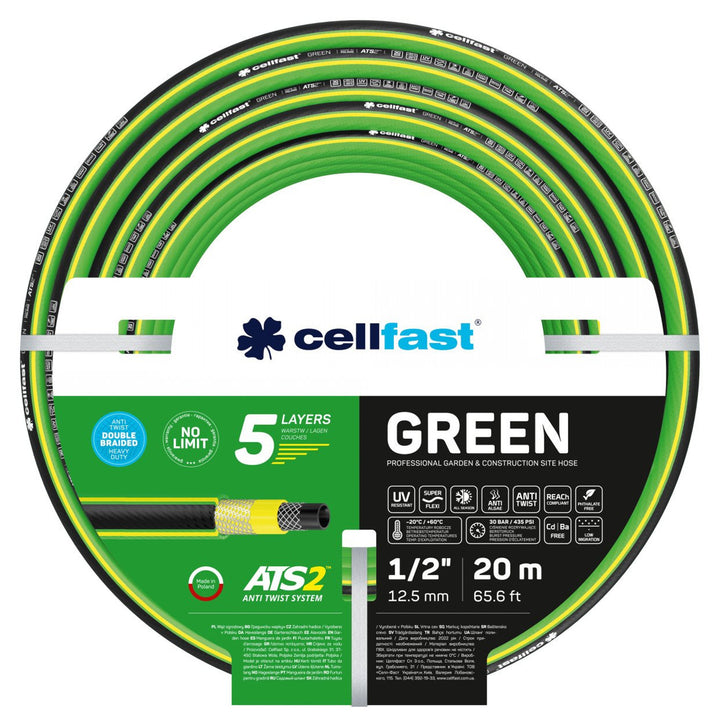 CELLFAST GREEN 15-102 Hose Uisce Gairdín Uisciúcháin 5-Ciseal 30 Barra ATS2 1/2" 20m