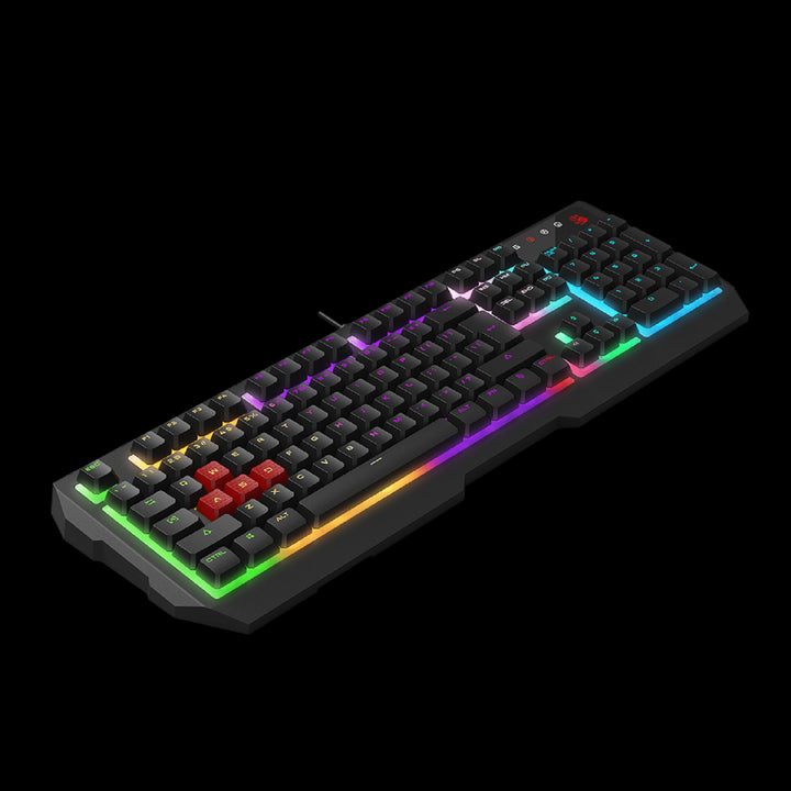 Bloody B140N QWERTY Gaming Keyboard 1000 Hz Ultrapolling Neon Backlight 7 Multimedia Navigation Keys Plug & Play USB Port Wired 1.8 m Cable Length