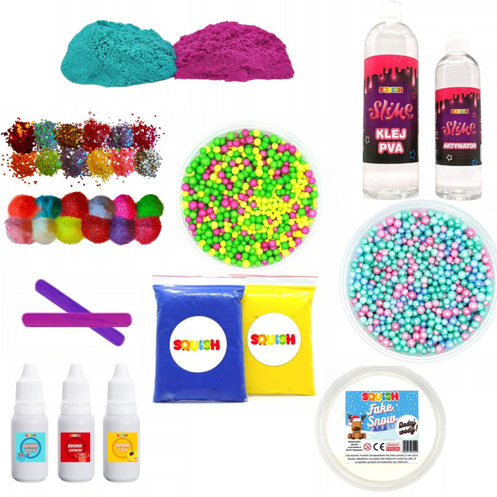 SQ47 Slaim Prestige Making Kit 34in1 Set of 34 Accessories PVA Glue Activator Cinéiteach Im Crunchy Glitter Rainbow Confetti Cloud Slime Foam Clear