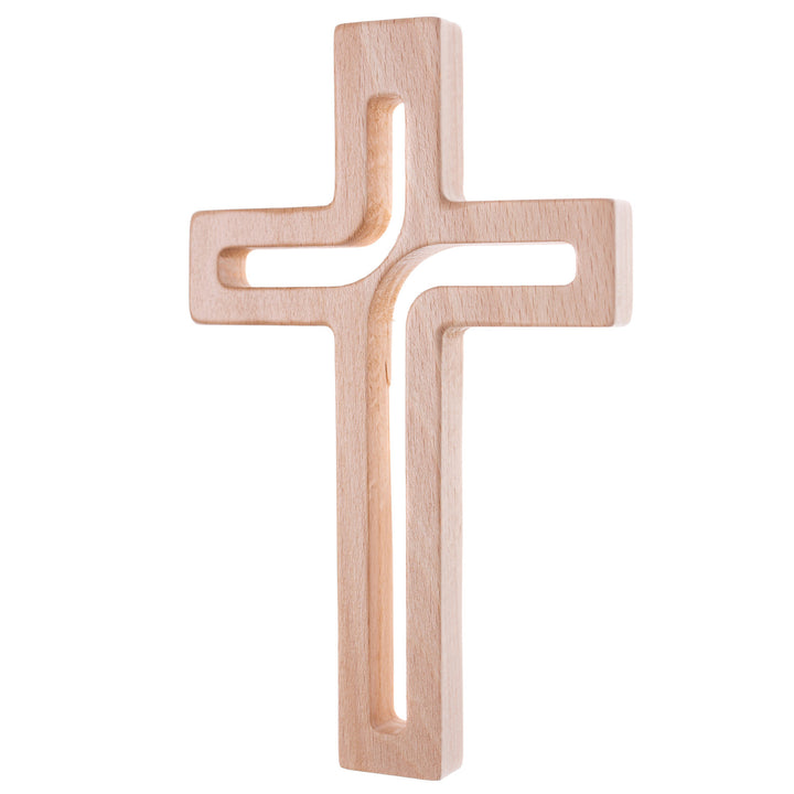 C07.18.01 Modern Hanging Cross Wooden Natural Beech Wood 18x12 cm Crucifix Christian Gift Idea