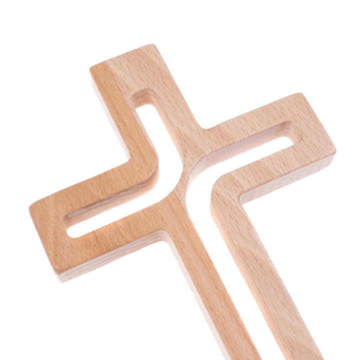 C07.18.01 Modern Hanging Cross Wooden Natural Beech Wood 18x12 cm Crucifix Christian Gift Idea