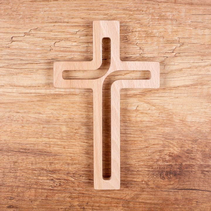 C07.18.01 Modern Hanging Cross Wooden Natural Beech Wood 18x12 cm Crucifix Christian Gift Idea