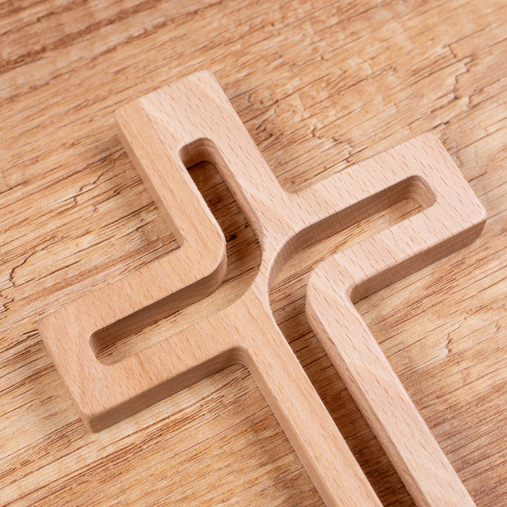 C07.18.01 Modern Hanging Cross Wooden Natural Beech Wood 18x12 cm Crucifix Christian Gift Idea