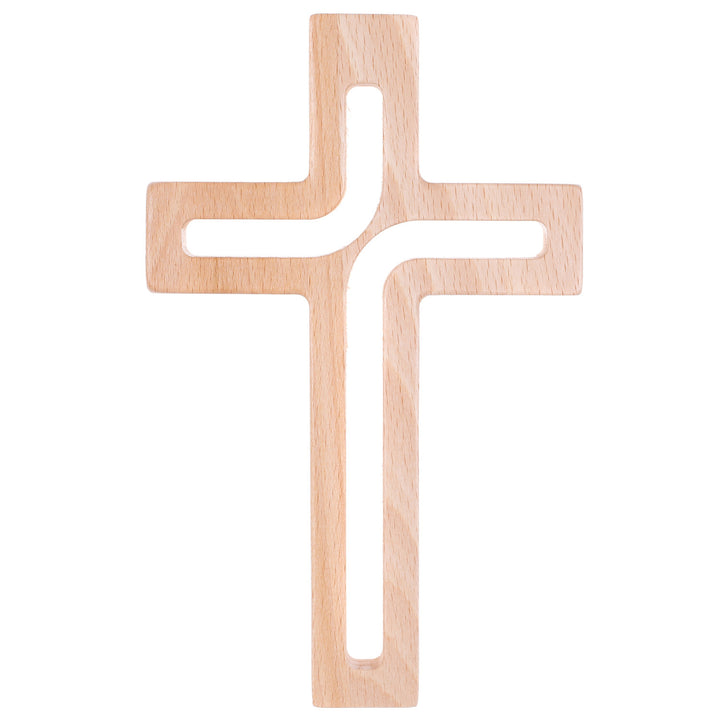 C07.18.01 Modern Hanging Cross Wooden Natural Beech Wood 18x12 cm Crucifix Christian Gift Idea