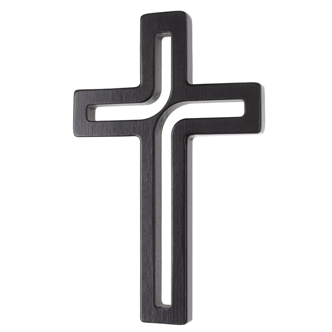 Wooden Hanging Cross Modern Black 18x12x1.5 cm Crucifix Beech Wood Wall