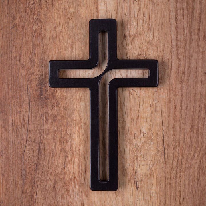 Wooden Hanging Cross Modern Black 18x12x1.5 cm Crucifix Beech Wood Wall