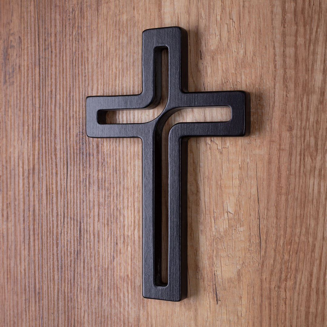 Wooden Hanging Cross Modern Black 18x12x1.5 cm Crucifix Beech Wood Wall