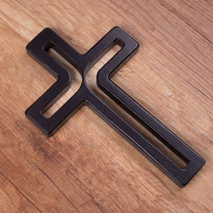 Wooden Hanging Cross Modern Black 18x12x1.5 cm Crucifix Beech Wood Wall