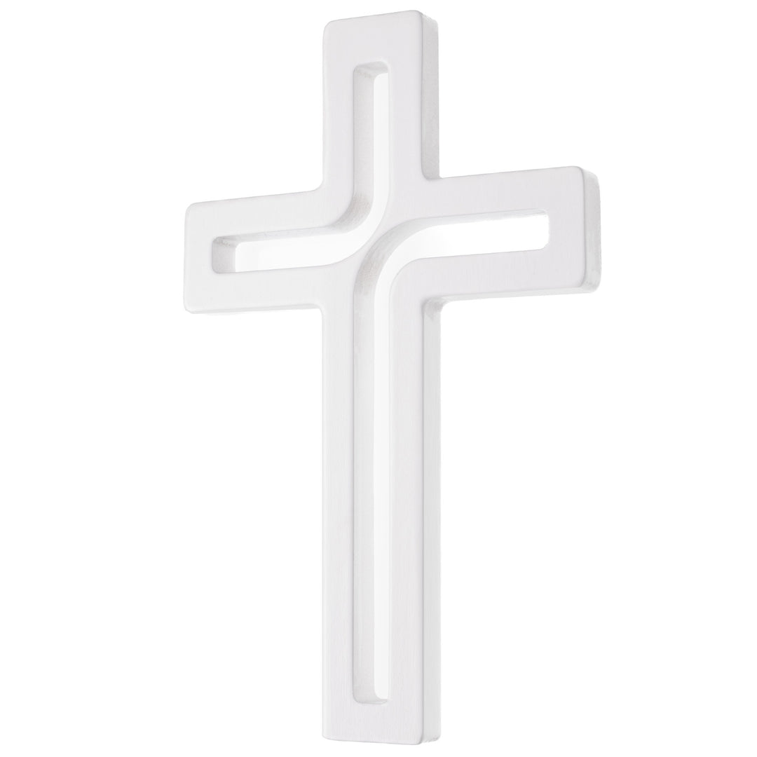 Wooden Hanging Cross Modern White 18x12x1.5 cm Beech Wood Natural Elegan Gift Christening Wedding Communion