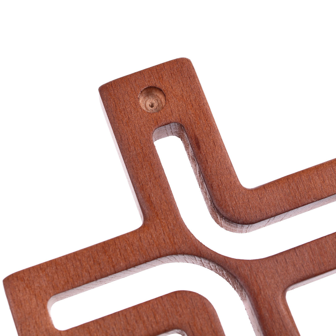 Modern Wall Hanging Cross Beech Wood Brown 25 x 16 x 1.6 cm Decoration Gift Christening Wedding Comunion