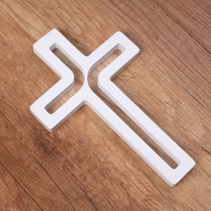 Wooden symbol hanging cross modern white 25x16x1.6 cm