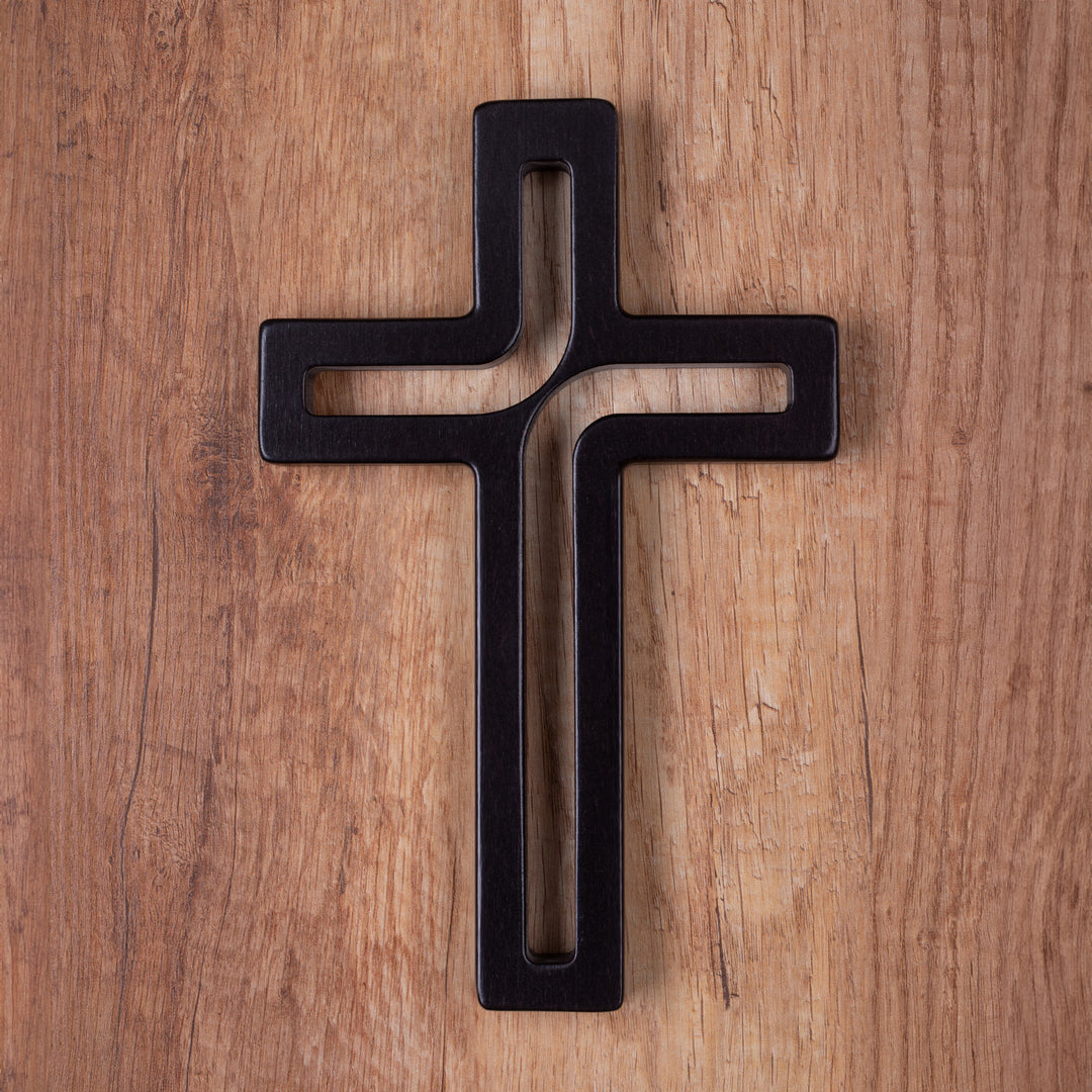 LUDA STUDIO Modern Wooden Hanging Wall Cross BLACK 30 x 18 x 1.8 cm Beech Wood