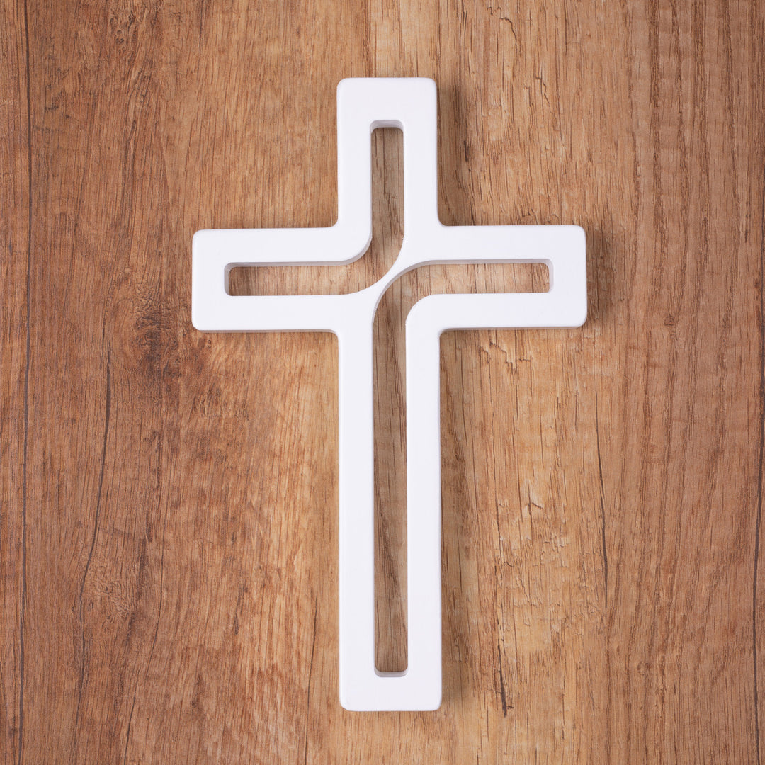 LUDA STUDIO Modern Wooden Hanging Wall Cross WHITE 30 x 18 x 1.8 cm Beech Wood