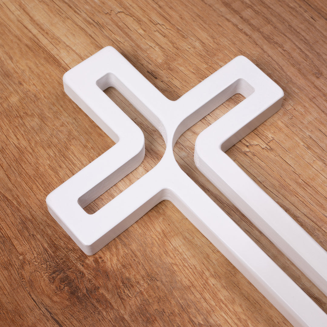 LUDA STUDIO Modern Wooden Hanging Wall Cross WHITE 30 x 18 x 1.8 cm Beech Wood