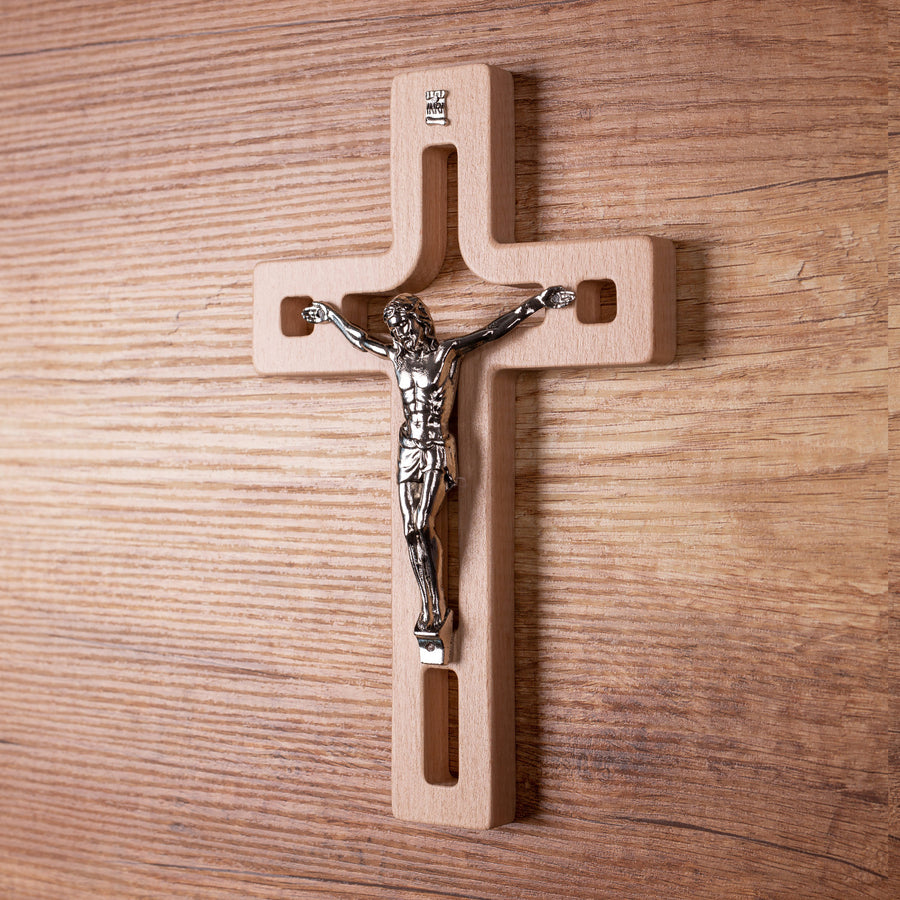 Wooden Hanging Cross Christian Modern Holy Jesus Crucifix Passion Wall Mount Prayer 25x16x1.6cm