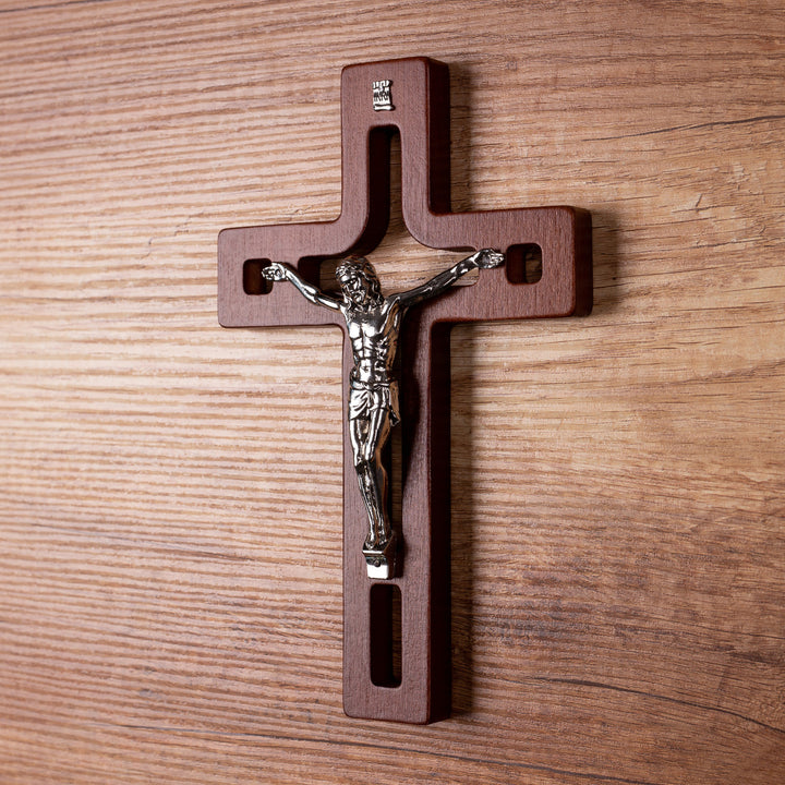 Wooden Hanging Cross Christian Modern Holy Jesus Crucifix Passion Wall Mount Prayer 25x16x1.6cm