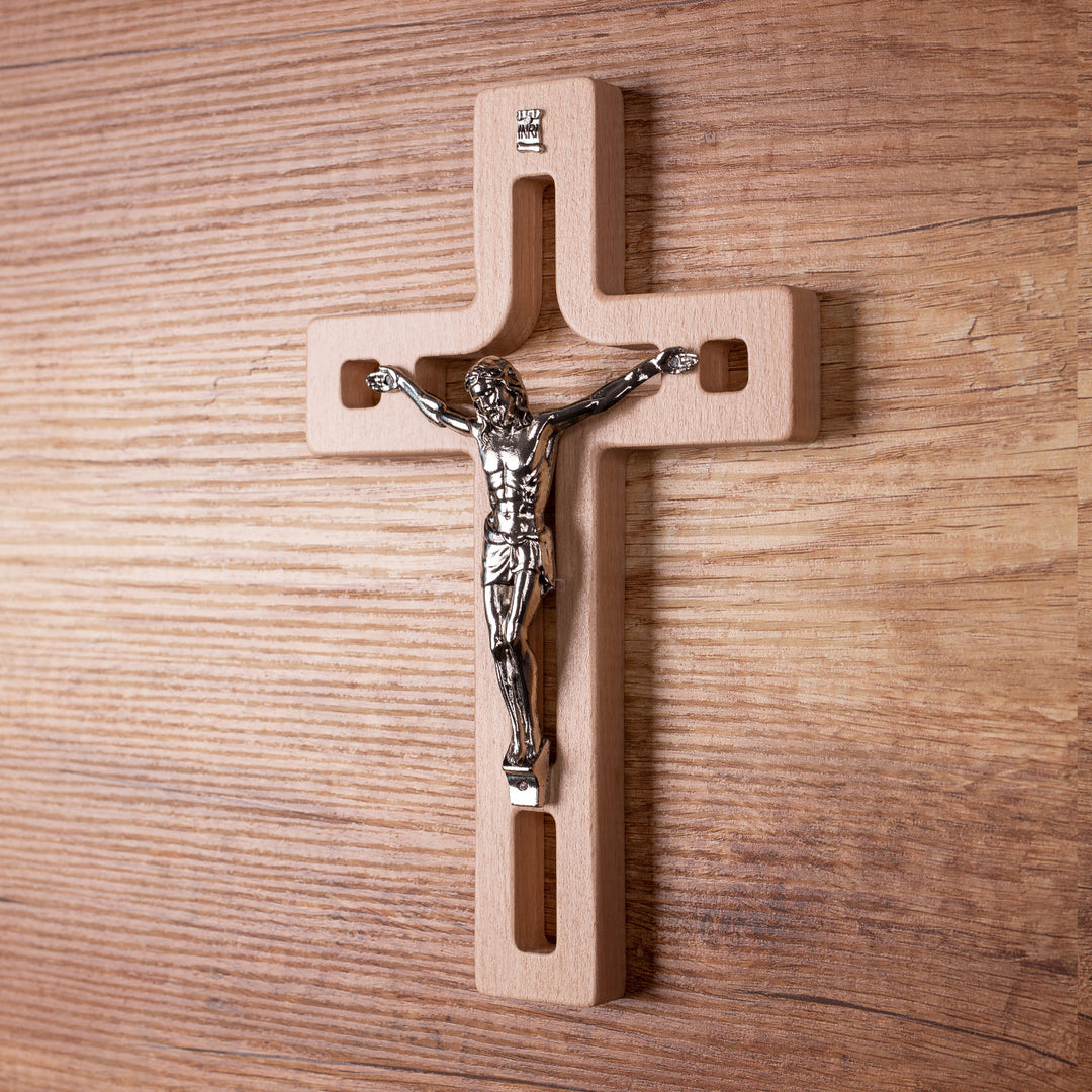 Wooden Hanging Cross Christian Modern Holy Jesus Crucifix Passion Wall Mount Prayer 30x18x1.8cm