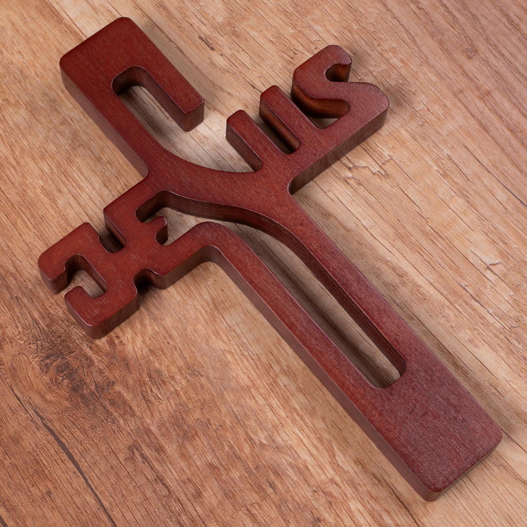 Wooden cross hanging inscription JESUS brown 22x14x1.6cm