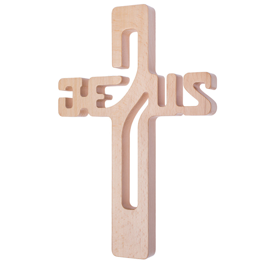 Wooden cross hanging inscription JESUS natural 30x20x1.8cm