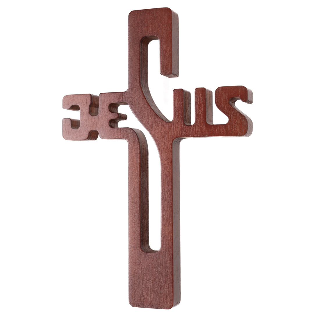 Wooden cross hanging inscription JESUS brown 30x20x1.8cm