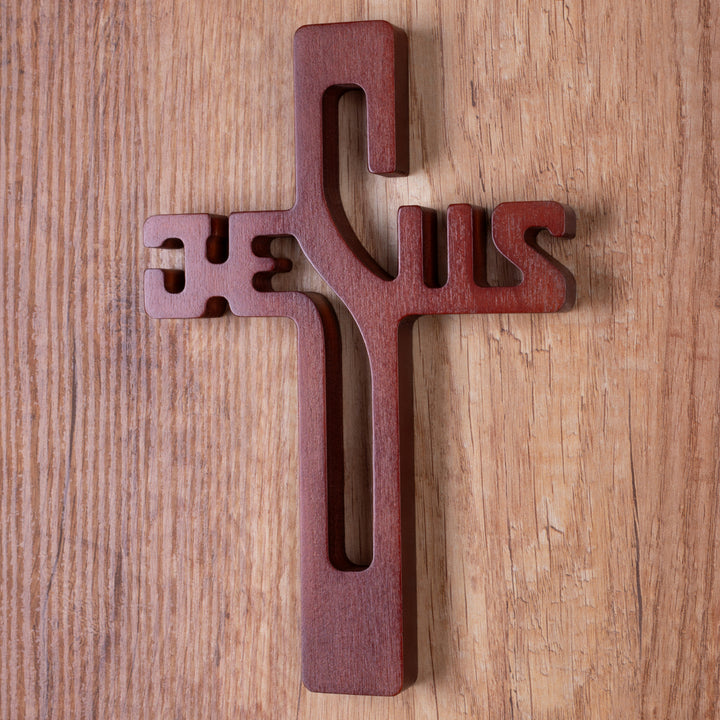 Wooden cross hanging inscription JESUS brown 30x20x1.8cm