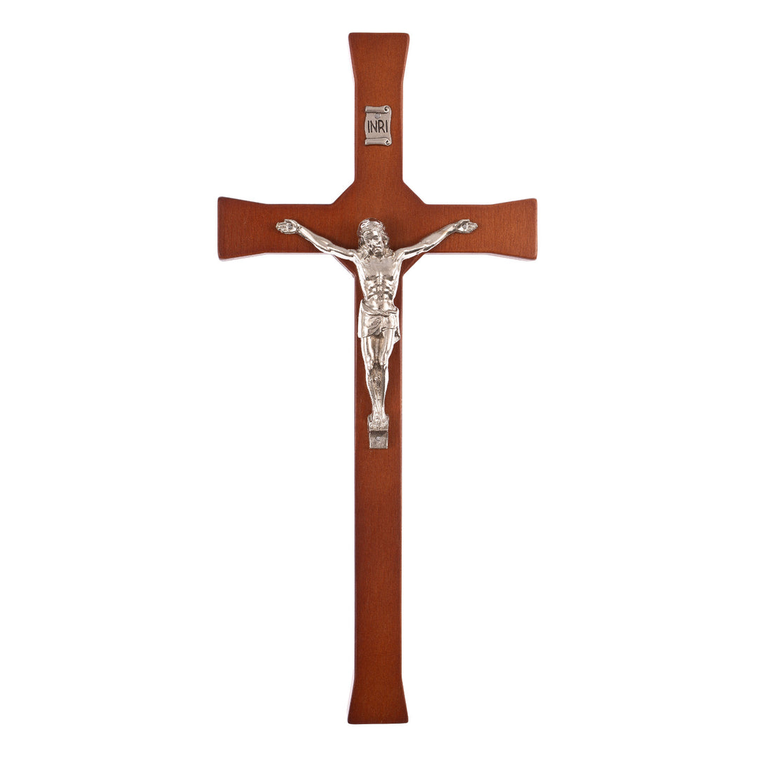 Wall Hanging Cross Christian Beech Wood Jesus Crucifix Passion Prayer 18x8x1.4cm