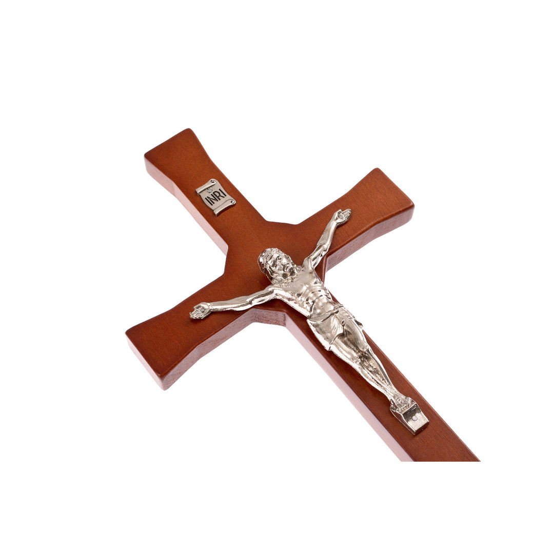 Wall Hanging Cross Christian Beech Wood Jesus Crucifix Passion Prayer 18x8x1.4cm