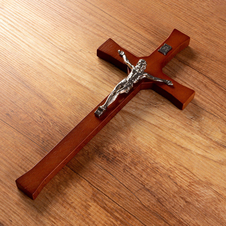 Wall Hanging Cross Christian Beech Wood Jesus Crucifix Passion Prayer 18x8x1.4cm